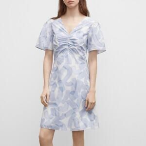 New Club Monaco White Blue Geometric Knee Length Short Dress Women's size 10